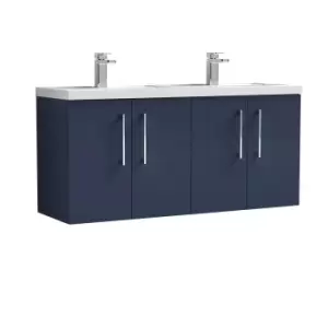 Nuie Arno 1200mm Wall Hung 4 Door Vanity & Double Polymarble Basin Electric Blue