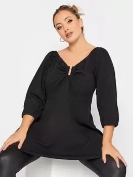 Yours V Bar Peplum Top Black, Size 30-32, Women