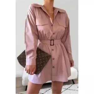 I Saw It First Pink Drop Shoulder Oversized Belted Shirt Dress - Pink