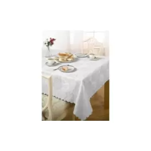 Emma Barclay Damask Rose Tablecloth, White, 50 x 70 Inch