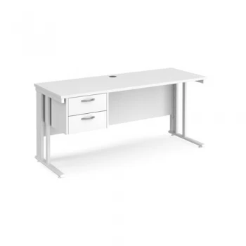 Office Desk Rectangular Desk 1600mm With Pedestal White Top With White Frame 600mm Depth Maestro 25 MCM616P2WHWH