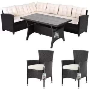 Polyrattan Corner Sofa Dining Set Black/Cream incl. 2 Chairs