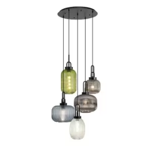 Yorktown 2.5m 5 Light Round With Multiple Shades & Colours, 5 Light E27, Matt Black