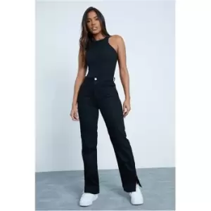 I Saw It First Washed Black High Waisted Split Hem Jeans - Black