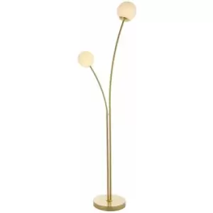 Loops - Floor Lamp Light Satin Brass & Opal Glass 2 x 3W LED G9 Complete Lamp