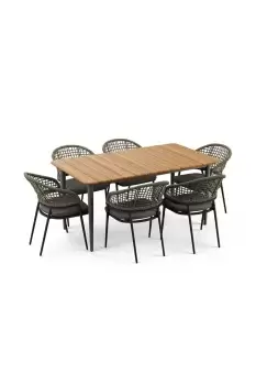 Kalama 6 Seat Rectangular Dining Set with Teak Table in Green