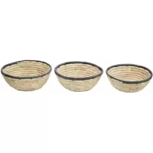 Premier Housewares - Set of 3 Palm Leaf Baskets with Black Trim