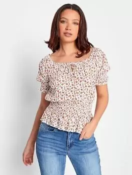 Long Tall Sally Tall Flower Print Cheese Cloth Top - White, Size 22, Women