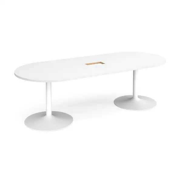 Trumpet Base Radial Boardroom Table with White Base 2400mm - Central Cut Out - White