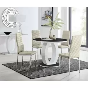 Furniturebox UK - Furniturebox Giovani Black 100cm Round Dining Table and 4 Cream Velvet Milan Dining Chairs With Silver Legss