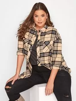 Yours Brushed Oversized Boyfriend Check Shirt. Natural, Natural, Size 26-28, Women