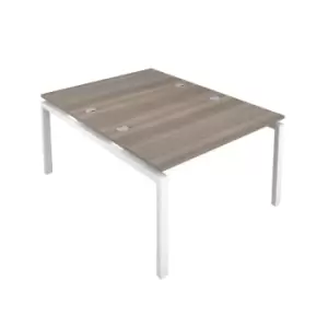 Telescopic Sliding 6 Person Grey Oak Bench with Cable Port - 1200 X 800 - White Frame