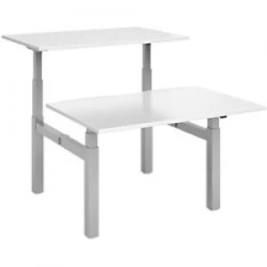 Elev8² Rectangular Sit Stand Back to Back Desk with White Melamine Top and Silver Frame 4 Legs Touch 1200 x 1650 x 675 - 1300 mm