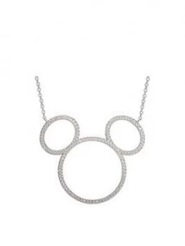 Disney Mickey Mouse Sterling Silver Open Crystal Pendant Necklace