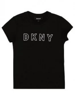 DKNY Girls Short Sleeve Metallic Logo T-Shirt, Black, Size Age: 8 Years, Women