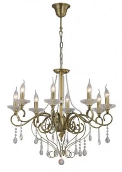 Ceiling Pendant Chandelier 8 Light Antique Brass, Crystal