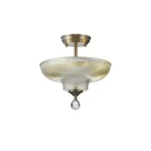 Dresden 2 Light Semi Flush Ceiling Lamp E27 With Round 30cm Glass Shade Satin Nickel, Clear