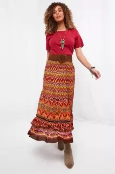 Boho Zig Zag Tiered Shirred Waist Maxi Skirt