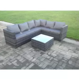 Fimous 6 Seater Outdoor Dark Grey Rattan Lounge Complete Sofa Set with Square Coffee Table and Cushion