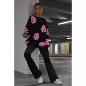 I Saw It First Crew Neck Jumper With Smiley Face Print - Pink