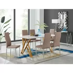 Taranto White High Gloss Dining Table and 6 Cappuccino Milan Chairs - Cappuccino