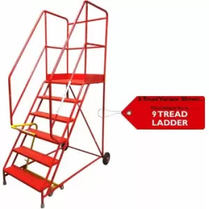 Loops - 9 Tread heavy duty Mobile Warehouse Stairs Punched Steps 3.03m Safety Ladder