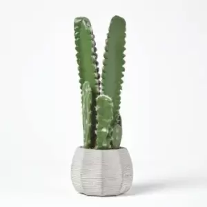 HOMESCAPES Echinopsis Peruviana Artificial Cactus In Decorative Textured Stone Pot, 50cm Tall - Green