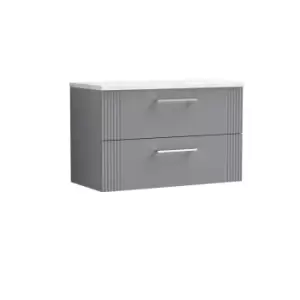 Nuie Deco 800mm Wall Hung 2 Drawer Vanity & Sparkling White Laminate Top - Satin Grey