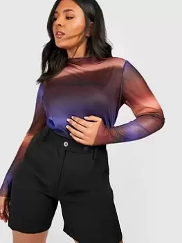 Boohoo Plus Curve Ombre Mesh Crew Neck Top - Purple, Purple, Size 18, Women