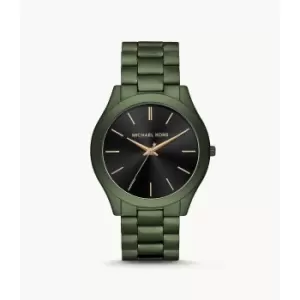 Michael Kors Mens Slim Runway Three-Hand Olive Ip Stainless Steel Watch - Green