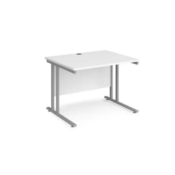 Office Desk 1000mm Rectangular Desk With Cantilever Leg White Tops With Silver Frames 800mm Depth Maestro 25