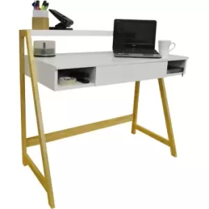 Watsons - lean - Retro Office Desk / Computer Workstation / Dressing Table - Pine / White - White / Brown