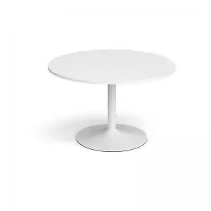 Trumpet base circular boardroom table 1200mm - white base and white