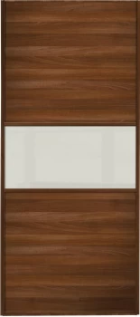 Wickes Sliding Wardrobe Door Fineline Walnut Panel and Soft White Glass - 2220 x 762mm