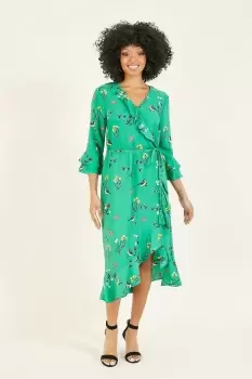 Green 'Safiya' Bird Print Wrap Dress