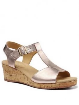 Hotter Martinique Wide Fit Wedge Heeled T-Bar Sandals - Rose Gold