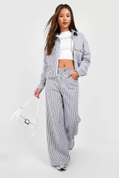 Stripe Chambray Denim Wide Leg Jeans