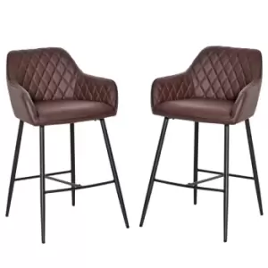 HOMCOM Set Of 2 Bar Stools Retro Pu Leather Bar Chairs With Footrest - Brown