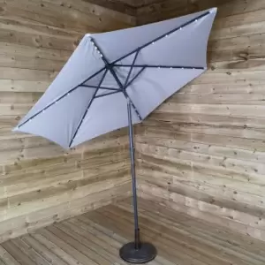 2.7m Solar Powered Light Up LED Crank & Tilt Garden Patio Parasol in Light Grey