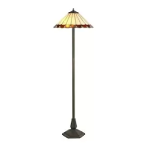 Luminosalighting - Luminosa Lighting - 2 Light Octagonal Floor Lamp E27 With 40cm Tiffany Shade, Amber, Crystal, Aged Antique Brass