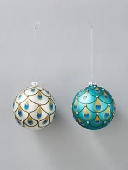 Sass & Belle Peacock Style Christmas Tree Baubles (Set Of 2)