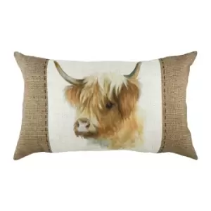 Hessian Cow Rectangular Cushion White