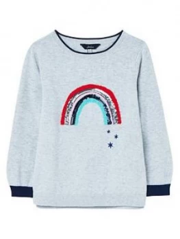 Joules Girls Miranda Rainbow Knitted Top - Grey