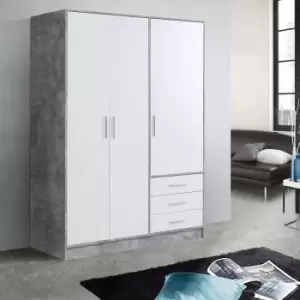 FWStyle Forte 3 Door 3 Drawer Combination Wardrobe - Concrete Grey and White