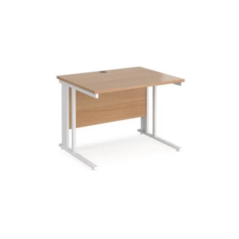 Office Desk 1000mm Rectangular Desk With Cable Managed Leg Beech Tops With White Frames 800mm Depth Maestro 25