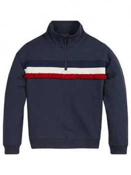 Tommy Hilfiger Girls Ruffle Rib Half Zip Sweat - Navy, Size Age: 16 Years, Women