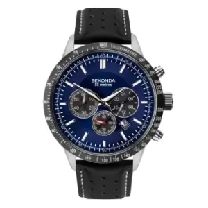 Sekonda Chronograph Quartz Blue Dial Black Strap Mens Watch 1971