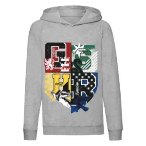 Harry Potter Girls Hogwarts Houses Crest Hoodie (5-6 Years) (Grey Heather)