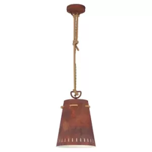 Hanging Ceiling Pendant Light Rust Effect Shade & Rope 60W E27 Feature Lamp