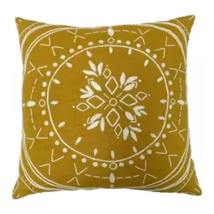 Mandala Embroidered Cushion Ochre